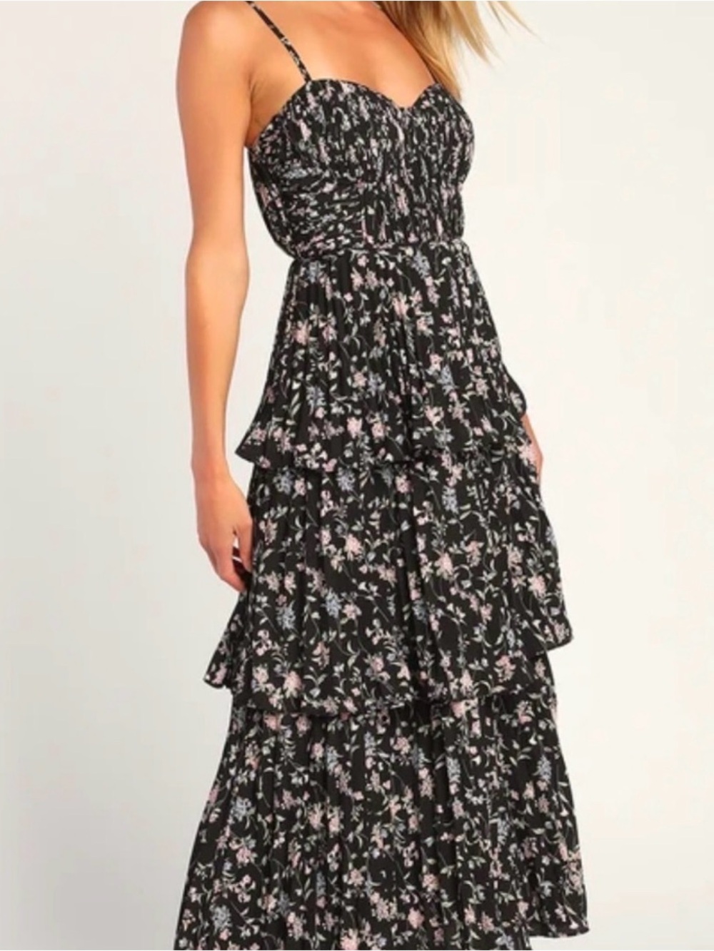 NWT Lulus Cascading Crush Tiered Bustier Black and Floral - Small